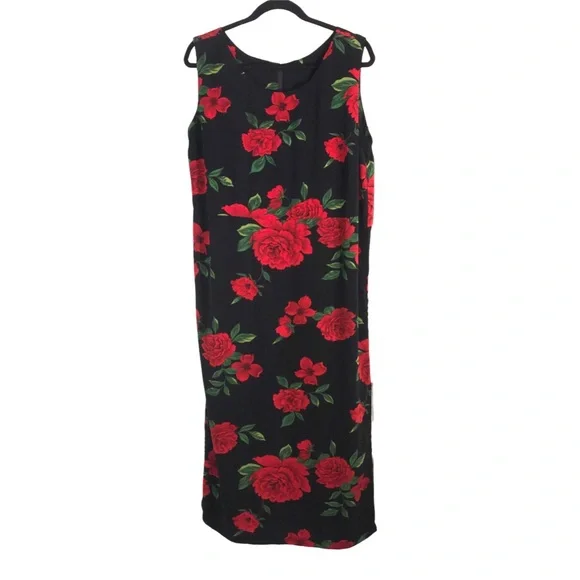 Vintage Dresses | Vintage 1990s Black Red Roses Maxi Dress | Color: Black/Red | Size: XL | Nyclosetz's Closet